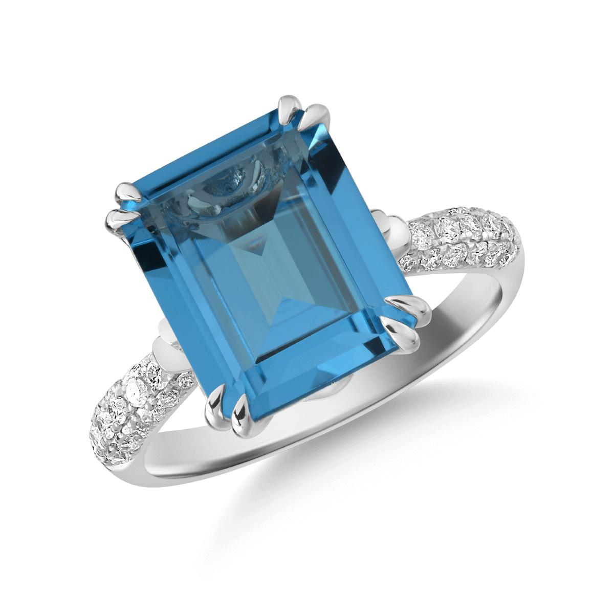 14K white gold ring with 6.87ct blue topaz and 0.337ct diamonds
